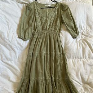 Lucky Brand Embroidered Flower Dress Green NWOT cottagecore